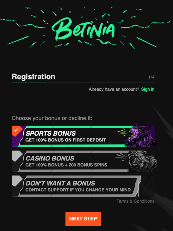 betinia bonus offer for sports betting