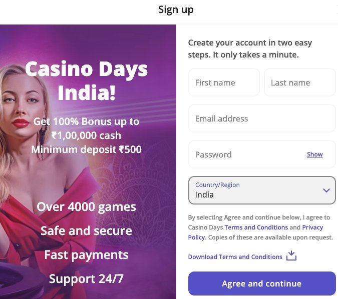 casinodays india signup