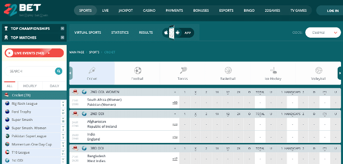 22bet sports betting bonus