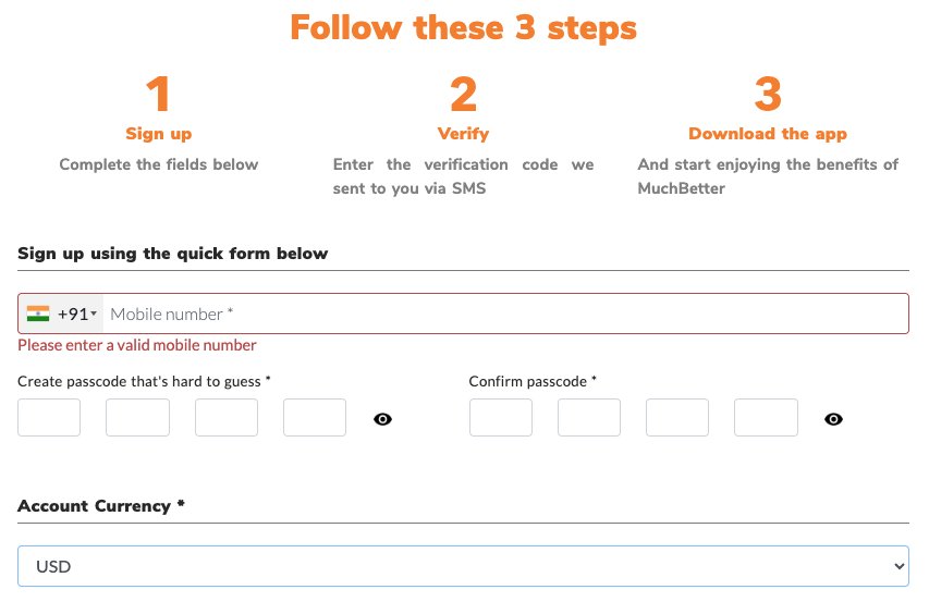 MuchBetter India Registration Form