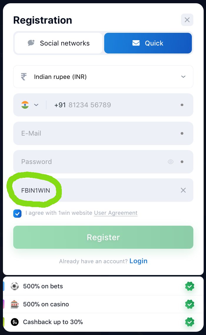 1win registration promo code