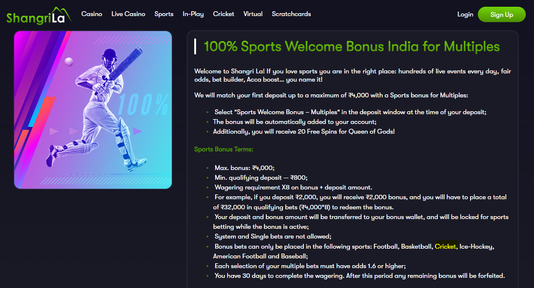 Shangri La Betting India Free Bet